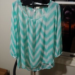 Womens medium teal and white blouse